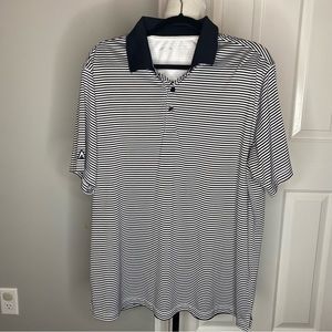 Antigua Black & White Striped Golf Shirt- XL